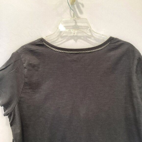 Eddie Bauer V-Neck Tee Women's Sz XL Dark Gray Lattice Trim Cotton Short Sleeve - Picture 7 of 10